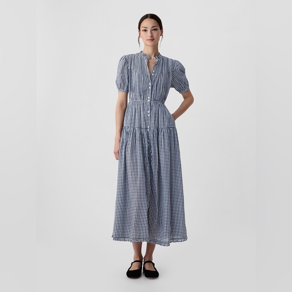 GAP X DÔEN GINGHAM LONG DRESS - Maxi dress - navy gingham NWT!